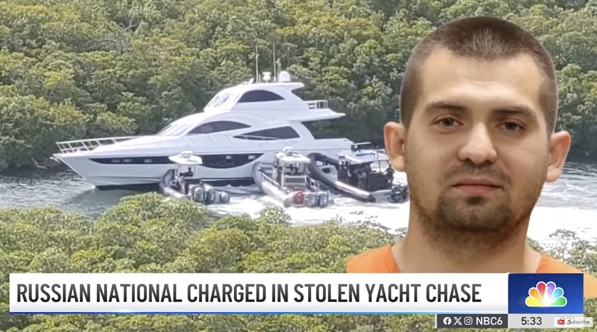 Russian man Nikolai Vilkov and the yacht he stole